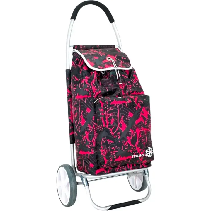 COSHANO Carro de la Compra Plegable Carrito de Aluminio Super Ligero 50L litros, Bolsa Impermeable e isotérmica (Rojo Estampado) - 1