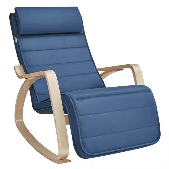 Mecedora acolchada ajustable con reposapiés, patas de ángulo 5 grados, carga 150 kg, disponible en amarillo, azul, beige, gris claro, gris oscuro y negro - 1