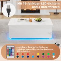 Moderna Mesa de Centro Blanca DE ALTO Brillo con iluminación LED y almacenamiento Oculto-Mesa Auxiliar con desplazamiento hidráulico, 100*50*35 cm, 40 kg de carga - details 3