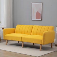 HOMCOM Sofá Cama de 2 Plazas Moderno 173x75x73 cm Sofá Cama Plegable Tapizado en Lino Sintético con Respaldo Ajustable en 3 Niveles y Reposabrazos Desmontables para Salón Oficina Amarillo - details 1