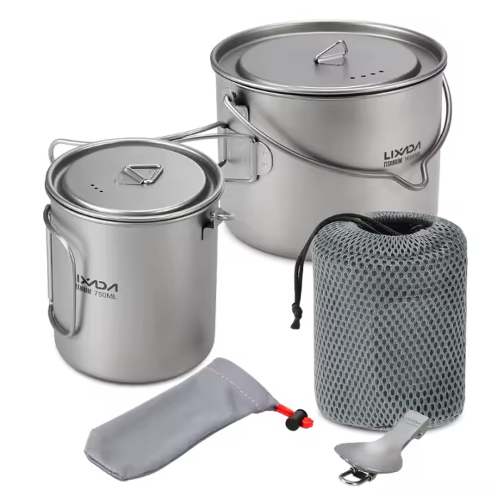 Lixada Tetera De Titanio Ultraligera Portátil Con Tapa Y Mango Plegable Para Camping Y Senderismo Al Aire Libre Material De Titanio - 1