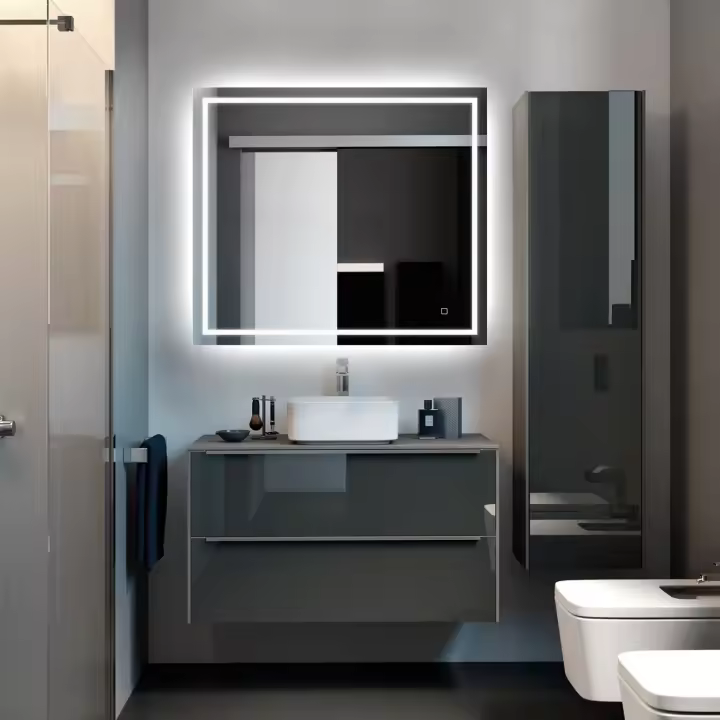 Espejo Baño LED 80x80 cm Cuadrado Luz Regulable, Interruptor Táctil, Impermeable IP44, UBUD - 1