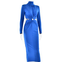 Vestido Largo Elegante Para Mujer Con Cuello Alto Y Manga Larga Efecto De Hollow out Adecuado Para Club Fiesta Noche Otoño Invierno Slim Fit Polyester - details 10