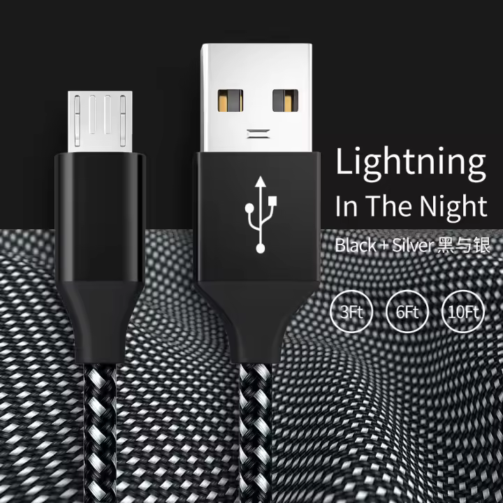 Cable de carga rápida para teléfono Android v8, microcable de datos trenzado de aleación de aluminio, cable de carga USB. - 1