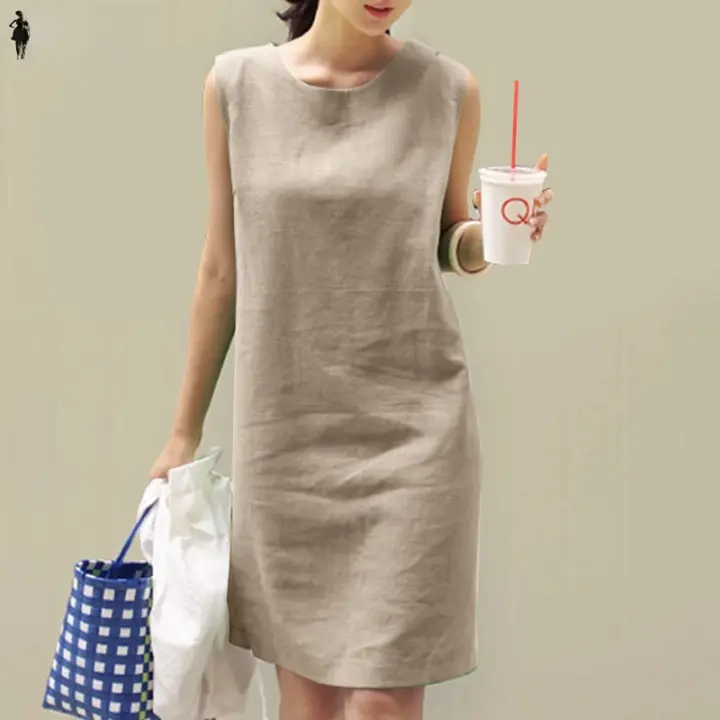 Vestido ZANZEA De Verano 2024 Sin Mangas Elegante Para Mujer Color Sólido Vestido De Playa Y Oficina Largo De Rodilla Estilo Casual - 1