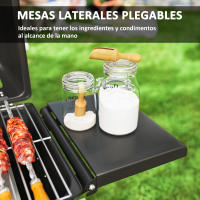Outsunny Barbacoa de Gas con 2 Quemadores de Acero Inoxidable 2,8 KW Barbacoa Portátil con Mesas Laterales Plegables Bandeja Extraíble Termómetro y 2 Ruedas para Pícnic Camping 101x50x102 cm Negro - details 4