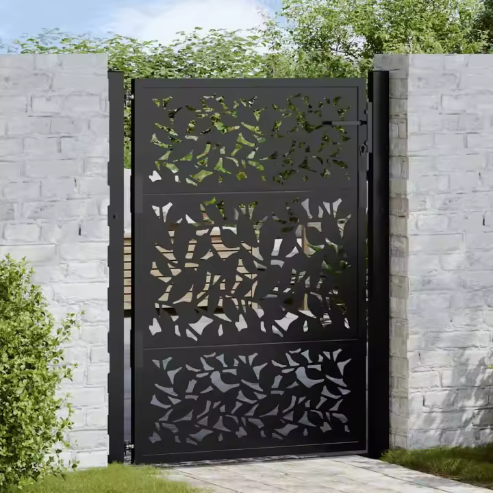 vidaXL Puerta de jardín diseño de hoja de acero negra 105x130 cm - 1