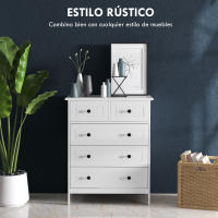 HOMCOM Cajonera de Dormitorio Cómoda Blanca de 5 Cajones con Manijas Cajonera Alta para Salón Oficina Estudio Estilo Moderno 74x40x91 cm - details 3