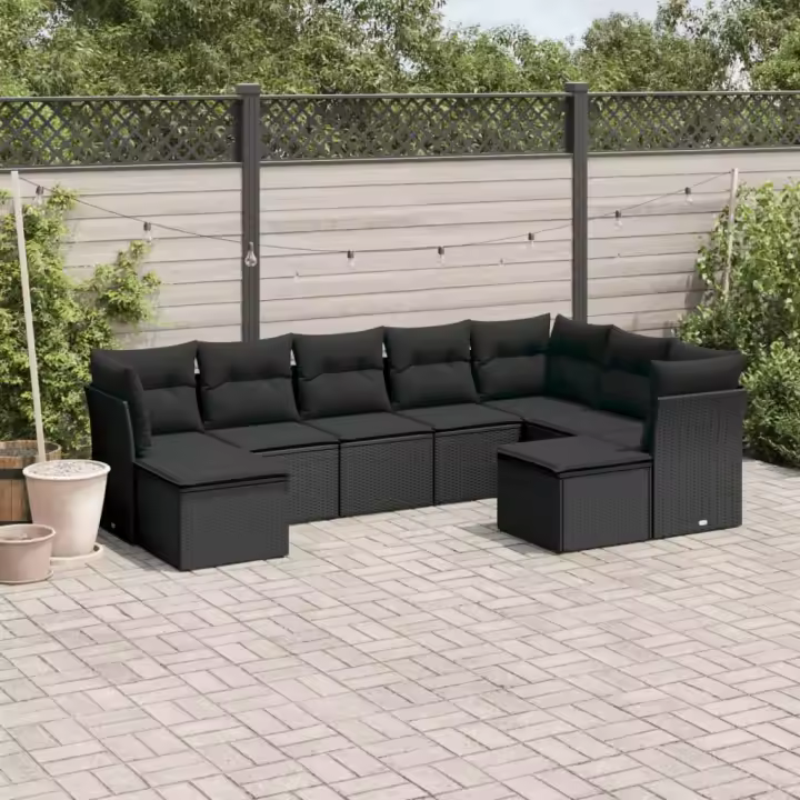 vidaXL Set de sofás de jardín 8 piezas y cojines ratán sintético negro - 1