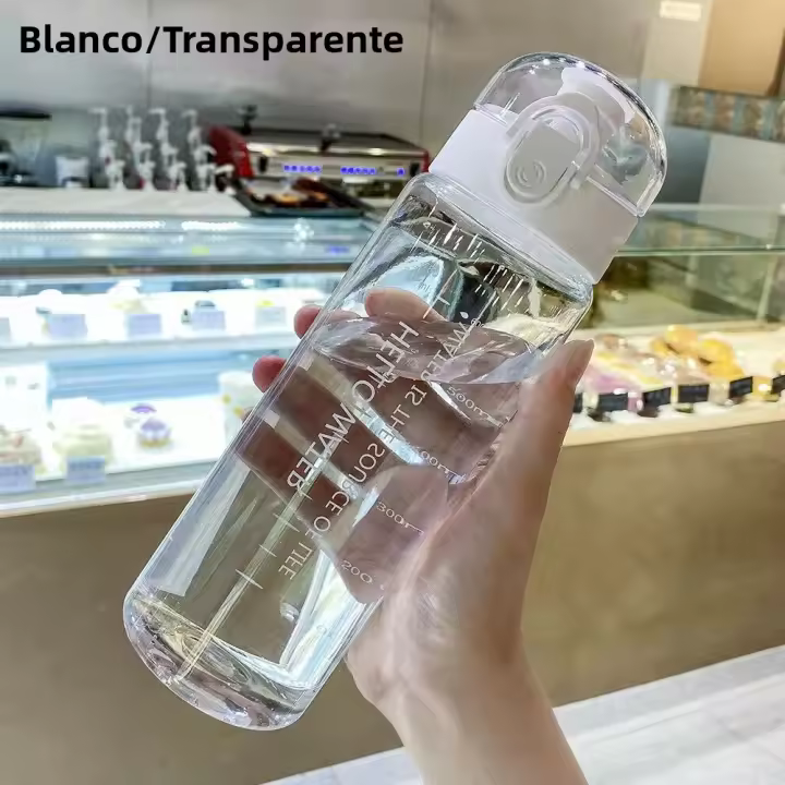 Botella De Agua Transparente Para Deporte 780ml Portátil Para Gimnasio Y Viajes a Prueba De Fugas Con Tapa Estilo Moderno En Colores Rosa Azul Negro Y Blanco - 1