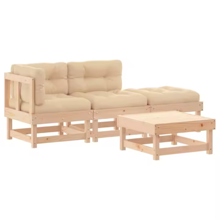 vidaXL Juego de muebles de jardín 4 piezas y cojines madera maciza - 1