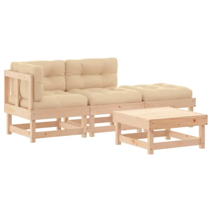 vidaXL Juego de muebles de jardín 4 piezas y cojines madera maciza - 1