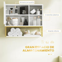 kleankin Armario de Pared para Baño Armario Colgante de Baño con Puerta Estante Ajustable y Almacenamiento Inferior para Pasillo Cocina Salón 60x20x51 cm Blanco - details 3