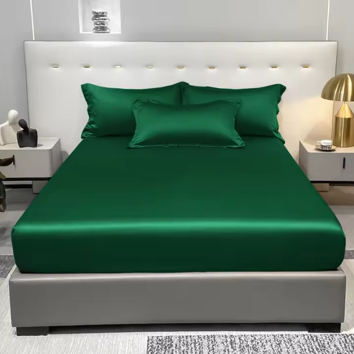 Sábana Básica Moderna De Satén En Color Sólido Verde Oscuro Sábana Ajustable Para Cama Colchón Excluido De La Dormitorio Ropa De Cama - 1
