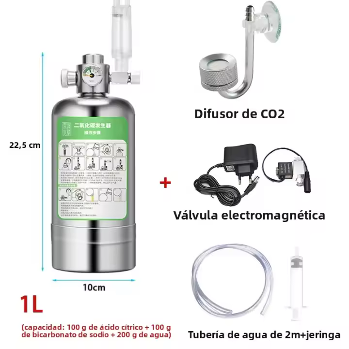 Generador De CO2 Para Acuario 1L 2L Sistema De Generador De Cilindro CO2 Inyección De Agua En Acero Inoxidable Con Medidor De Burbujas Para Plantas Acuáticas - 1