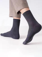 Calcetines De Hombre 5 Pares Color Sólido Con Rayas Verticales Wicking De Sudor Desodorantes Calcetines De Negocios - details 4