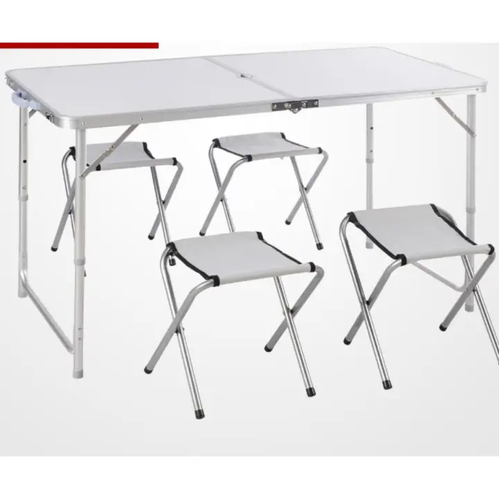 Mesa Plegable De Camping,Mesa Plegable de aluminio y madera, Mesa Portátil Plegable con Carga de 50 kg, Mesa Multiusos , 120cm*60cm con taburete o sin  , para Picnic, Camping al Aire Libre - 1