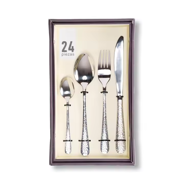 WAI 2 MARKET - Juego de Cubiertos 24 Piezas de Acero Inoxidable 18/0 Plateado, Incluye 6 Cuchillos, 6 Tenedores, 6 Cucharas, 6 Cucharitas - Set Completo para 6 Personas, Ideal para Familia, Reuniones Festivas y Uso Diario, Alta Durabilidad y Elegancia - 1
