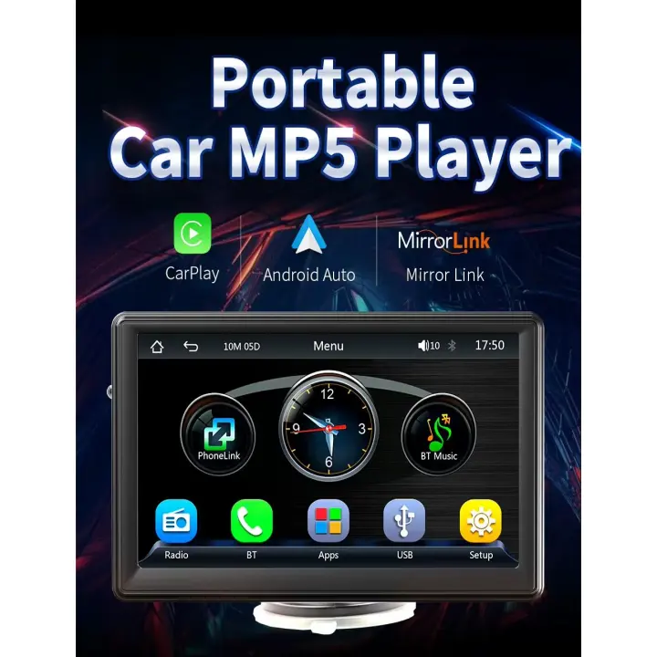 Reproductor Coche 7" Pantalla Táctil IPS HD - Bluetooth 5.1, Android Auto/Apple CarPlay Inalámbrico, MP5, Radio FM, USB/SD, Control Voz - Compatible Todos los Vehículos - 1
