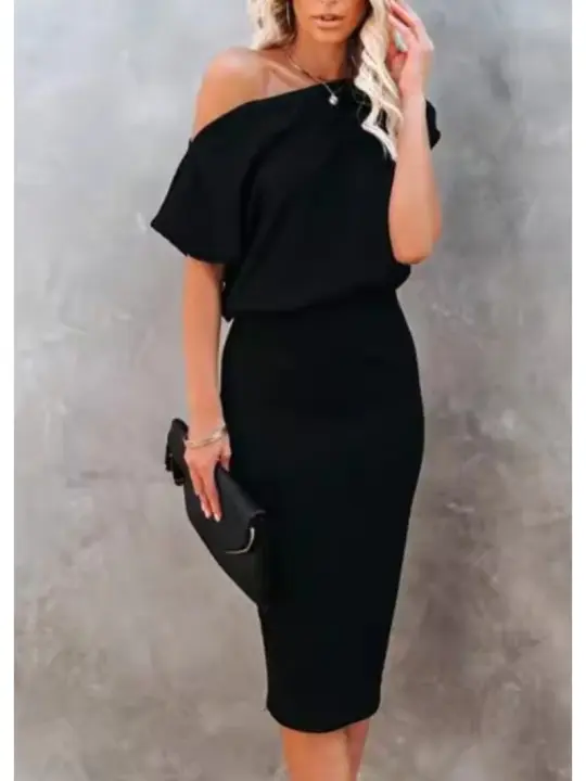 Vestido De Mujer Con Cuello En V Color Sólido Moda Otoño Elegante Y Sexy Largo Hasta La Rodilla Vestido Sin Mangas De Poliéster - 1