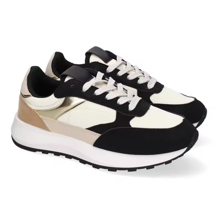 Davinia Shoes Zapatillas Planas Deportivas de Mujer Casual, Puntera Redonda y Cierre de Cordoneras, Ideales para el Dia a Dia. Shoes&Blues.es TT-57-Negro - 1
