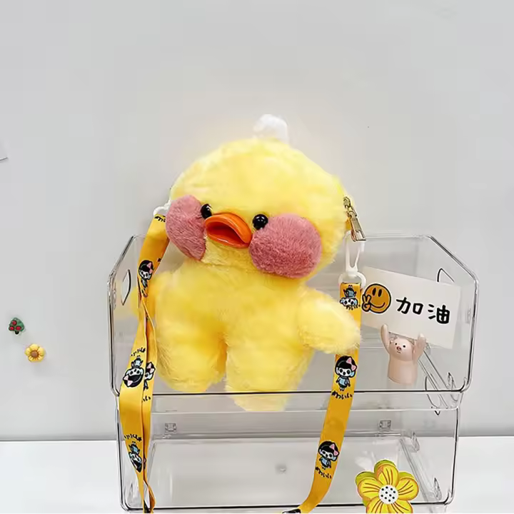 Bolso De Hombro Para Niñas En Peluche Con Dibujos Animados De Pato Ajustable Y Gran Capacidad Bolsa Mensajera Suave De Poliéster - 1