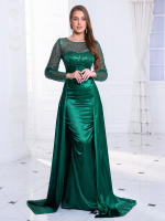 Vestido De Noche Largo De Mano En Satén Con Parches De Lentejuelas A-Line Hollow out Para Baile De Promoción Vestido Maxi De Faldas De Suelo - details 9