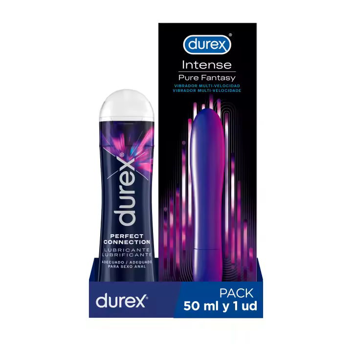 Durex Vibrador Intense Orgasmic Pure Fantasy, Dildo Consolador Clítoris + Lubricante Perfect Connection base silicona – 50 ml - 1