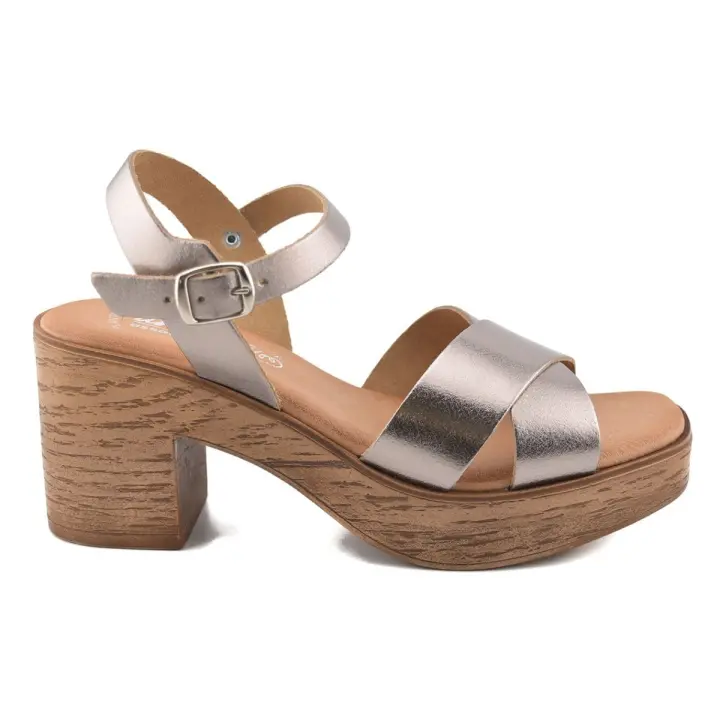 Amelie Comfort - Sandalias con Tacón de Piel Metalizada - Cómodas y Elegantes - 1