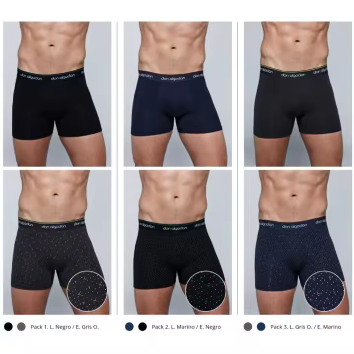 Don Algodon - Pack 6 Boxer de hombre, 3 Lisos y 3 Estampados. Calzoncillos de hombre. Boxer don algodon. PB705 - 1