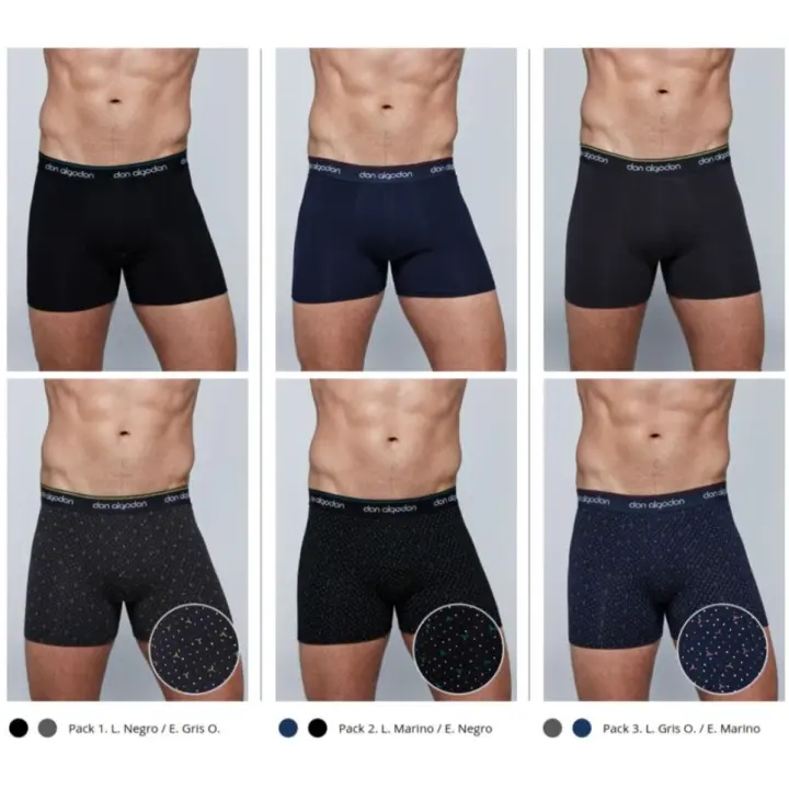 Don Algodon - Pack 6 Boxer de hombre, 3 Lisos y 3 Estampados. Calzoncillos de hombre. Boxer don algodon. PB705 - 1