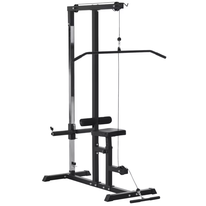HOMCOM Máquina de Musculación Estación de Entrenamiento con Polea y Asiento Regulable para Fitness Entrenamiento en Gimnasio Hogar Oficina Carga Máx. 100 kg 107x120x190 cm Negro - 1