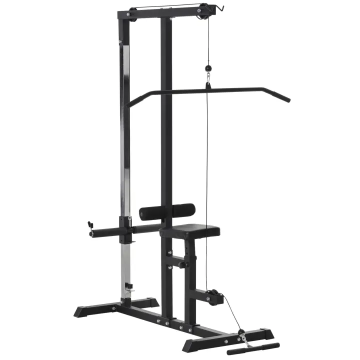 HOMCOM Máquina de Musculación Estación de Entrenamiento con Polea y Asiento Regulable para Fitness Entrenamiento en Gimnasio Hogar Oficina Carga Máx. 100 kg 107x120x190 cm Negro - 1