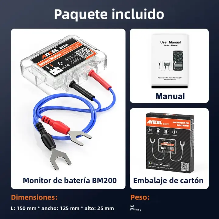 Monitor De Batería De Coche ANCEL BM200 12V Con Bluetooth Wireless Herramienta De Salud De La Batería APP Para Android Y IOS Pruebas De Arranque Y Carga Registros De Viaje Alarma De Falla Protección Contra Curtocircuito Y Polivoltaje - 1