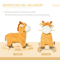 HOMCOM Caballito Balancín Infantil 2 en 1 en Forma de Jirafa para Niños de +3 Años con Ruedas y Altura del asiento 35 cm Balancín de Felpa con Sonido de Jirafa Carga 45 kg 63x38x63 cm Multicolor - details 1