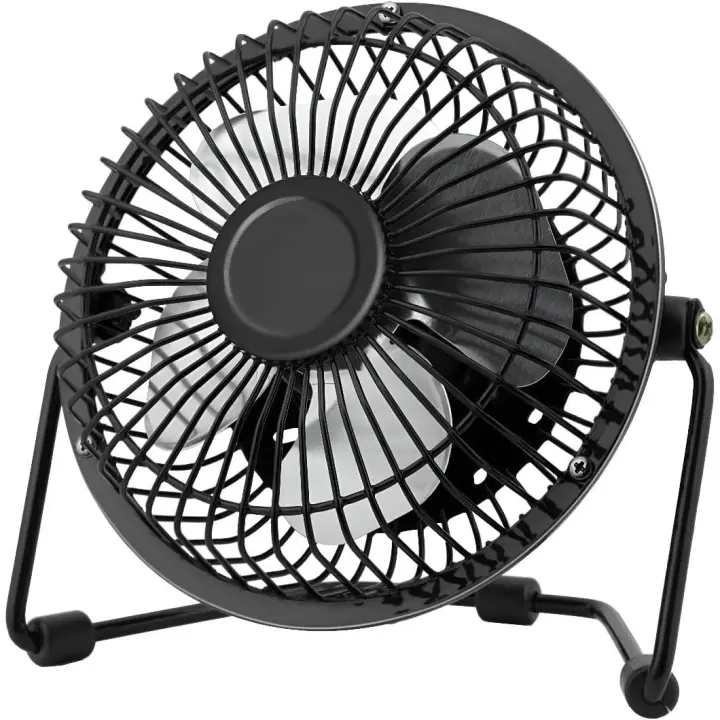 Criscolor Ventilador de Mesa 14 cm – Cabezal Ajustable con Rotación 360º, 5V-0,5W con USB, Aspas Metálicas, Potente y Silencioso, Ideal para Escritorio, Oficina, PC o Hogar – Diseño minimalista, Color Negro - 1