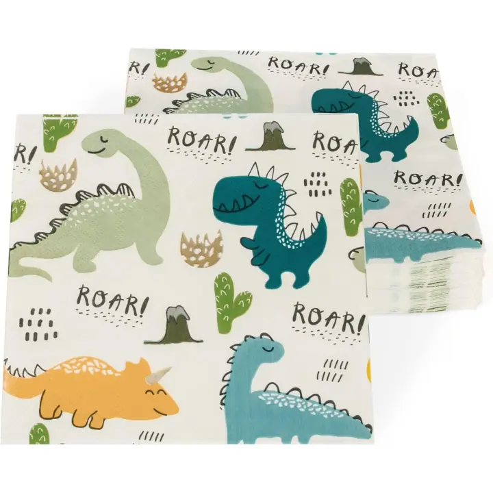 ¡40 Piezas Roar! Servilletas de dinosaurio servilletas de Papel with Dinosaur de 4 tipos para Dinosaur theme Fiesta cumpleaños baby shower decoración suministros Niños, 6,5x6,5 pulgadas - 1