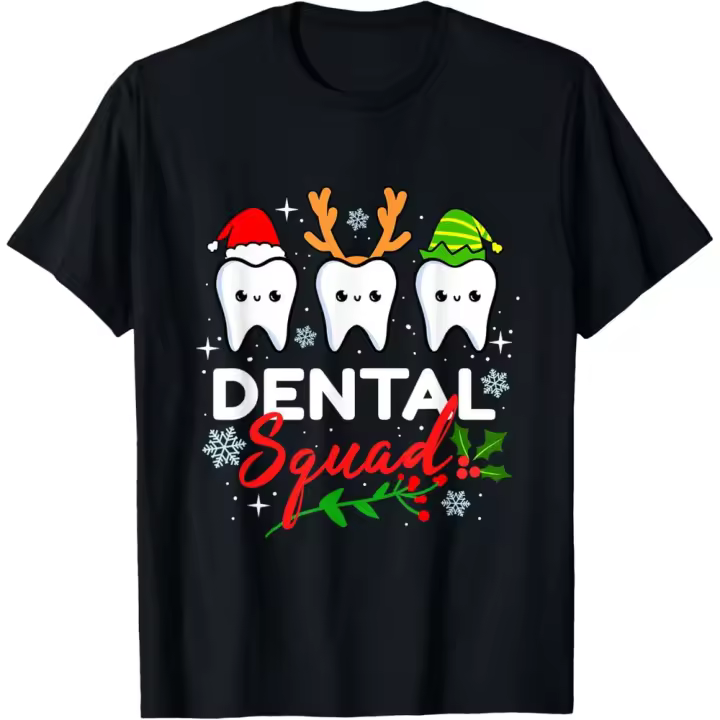 Camiseta de Manga Corta, 100% Algodón, Ropa Unisex para Hombres y Mujeres en 5 Tallas, Camiseta Negra, Dental Team Dentist Christmas T-shirt - 1