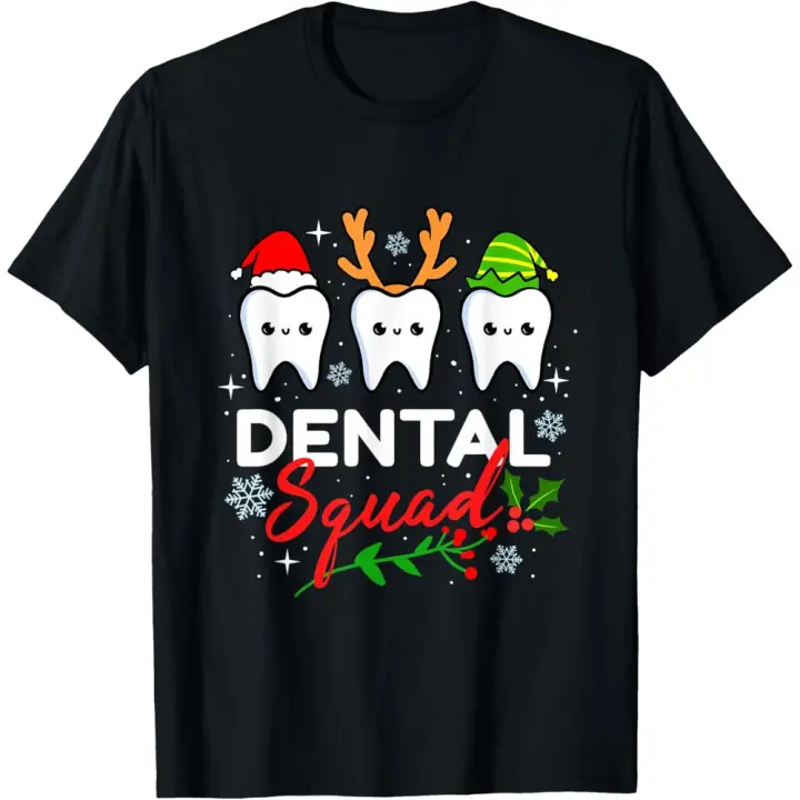 Camiseta de Manga Corta, 100% Algodón, Ropa Unisex para Hombres y Mujeres en 5 Tallas, Camiseta Negra, Dental Team Dentist Christmas T-shirt - 1