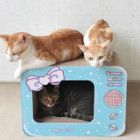 Waneka Rascador de Cartón para Gato TV Azul 42x24x31cm + Hierba Gatera - details 0