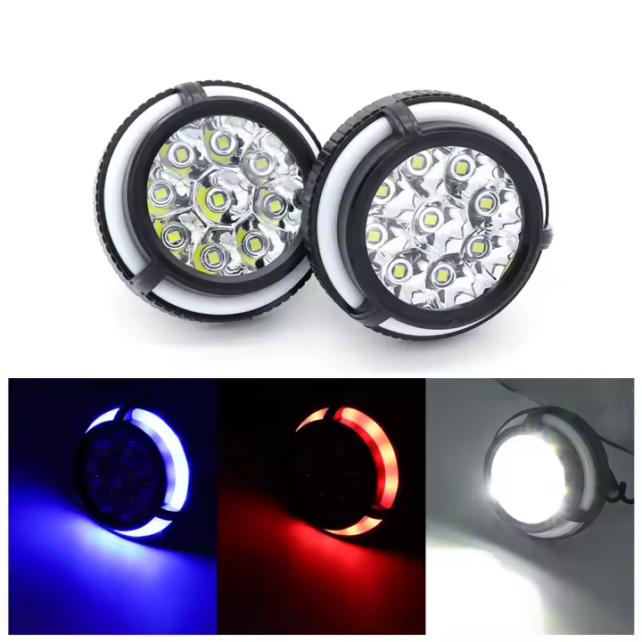 Lámpara De Espejo Para Motocicleta 9LED Sistema De Iluminación Spot Luz De Destacado Antiniebla Redondo Impermeable Faro De Conducción - 1