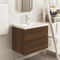 vidaXL Mueble de lavabo contrachapado 60x38,5x45 cm en color Roble ahumado/Blanco/Roble Sonoma y más | almacenamiento funcional diseño moderno para baño dormitorio sala - details 4