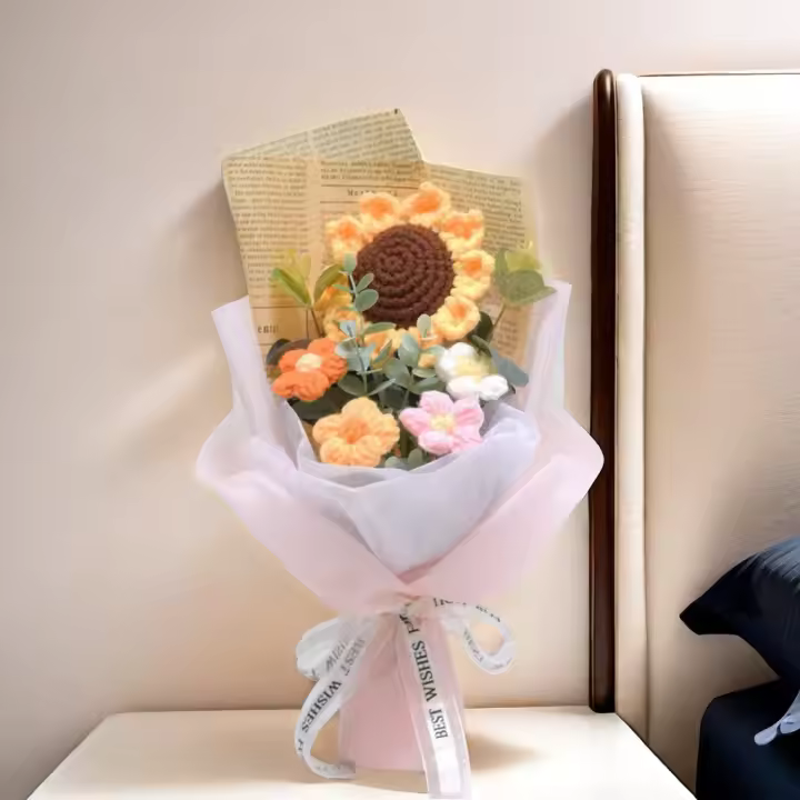 1pc Bouquet De Crochet Efun Flores Hechas a Mano Con Girasoles Y Margaritas Regalo Para San Valentín Aniversario Boda Día De La Madre Cumpleaños Decoración De Hogar - 1