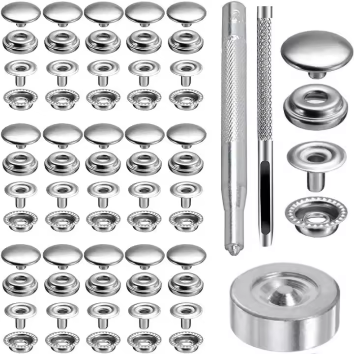 Kit De 100 Piezas De Botones De Acero Inoxidable Para Sujeción De Mochilas Y Ropa Herramientas Incluidas Para Costura En Cuero Y Tiendas - 1