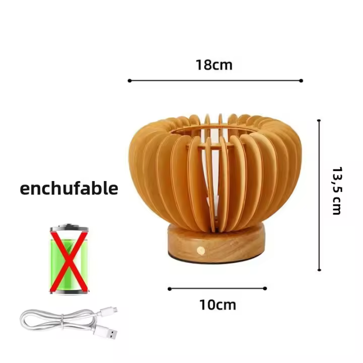 Lámpara De Mesa Retro LED Calabaza Con Base De Madera Luz Nocturna USB Para Decoración De Hogar Dormitorio Estudio Diseño Táctil - 1