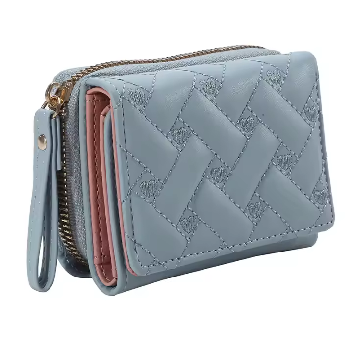 Cartera de mujer Tri Fold bolsa de tarjetas PU con múltiples bolsos estilo coreano minimalista vestido de amor casual - 1