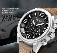 Reloj De Pulsera Deportivo De Lujo Para Hombre MEGIR Con Dial De 48mm Cuarzo Resistente Al Agua De Leather Calendario Cronógrafo Moda Y Casual - details 0