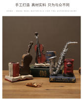 Portaestilográficos De Resina Retro Con Diseño De Saxofón Y Violín Decoración Para Escritorio De Estudio Y Sala De Estar - details 5