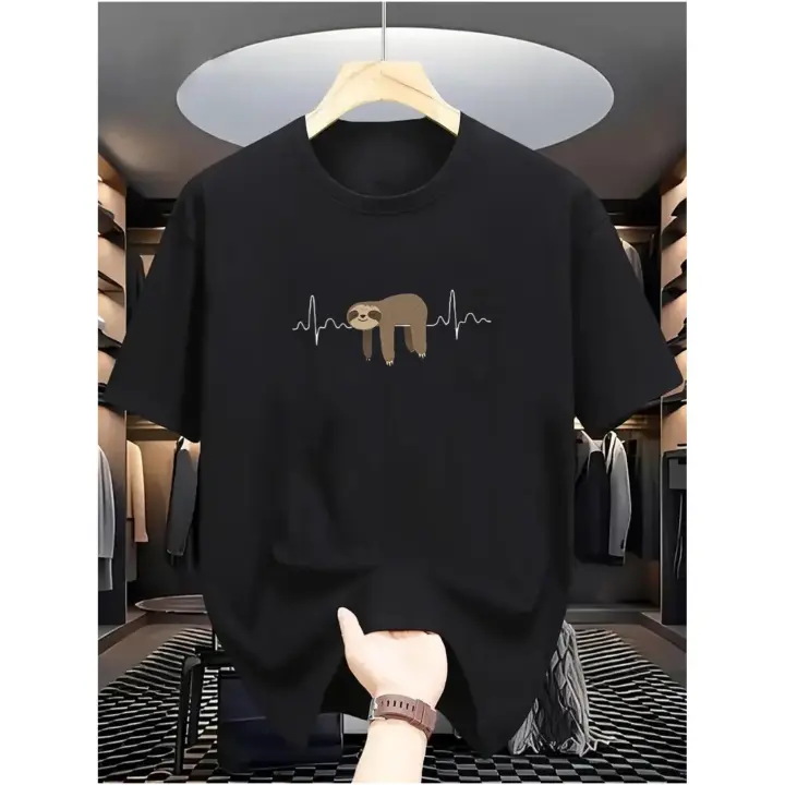 Men's 100% Cotton Sloth Graphic T-Shirt, Casual Crew Neck Tee ， Short Sleeve Summer Fashion for Daily & Weekend Wear - 1