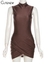 Vestido Mini Para Mujer Nibber Cross Conciso Elegante Y Moderno De Verano Sin Mangas Cuello Erguido Ajustado Chic Para Fiestas Y Calle - details 1